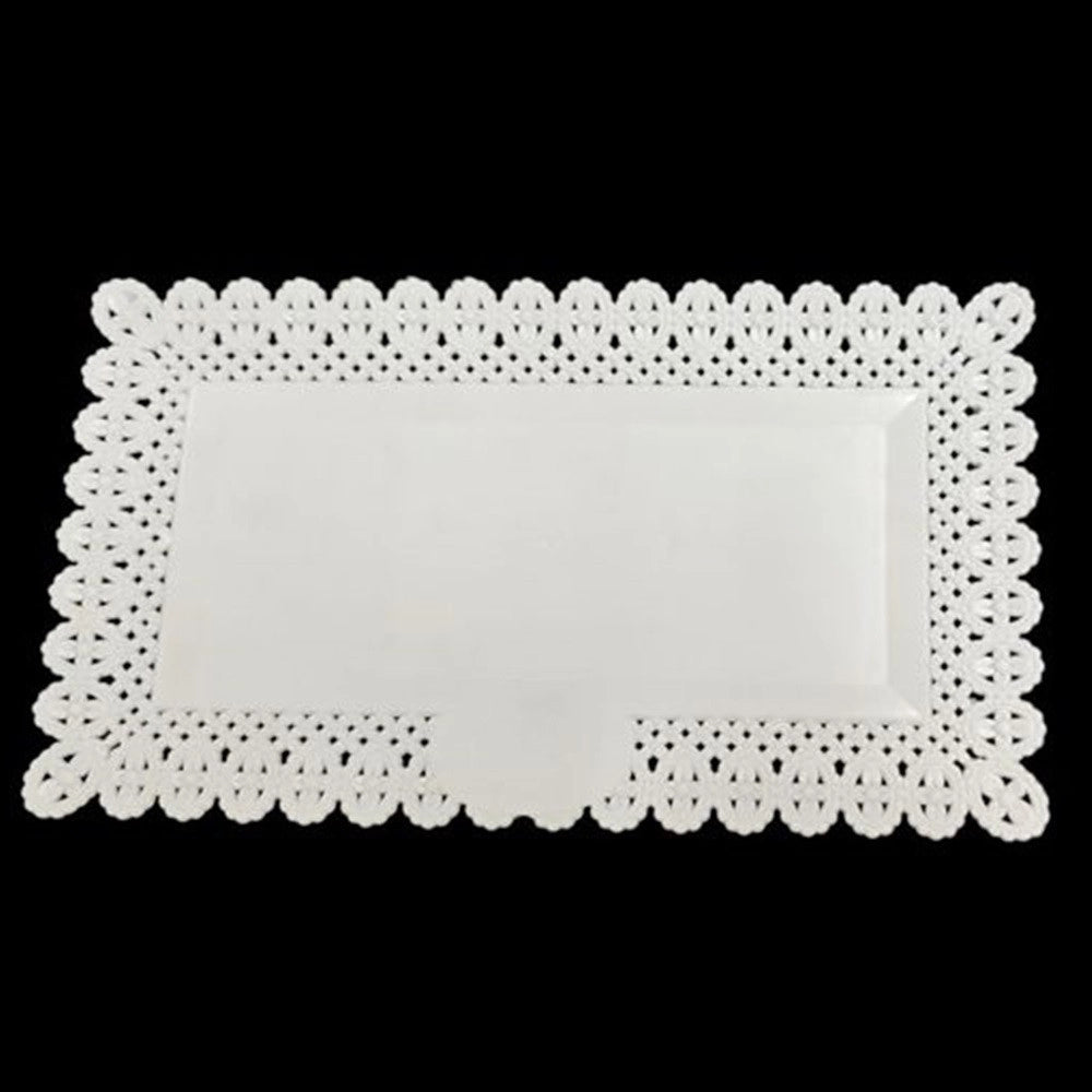 Trade Shop - Set 2pz Vassoio Trama Trinato Bianco 30x17cm Rettangolare Piatto Sotto Dolci Trasporto -