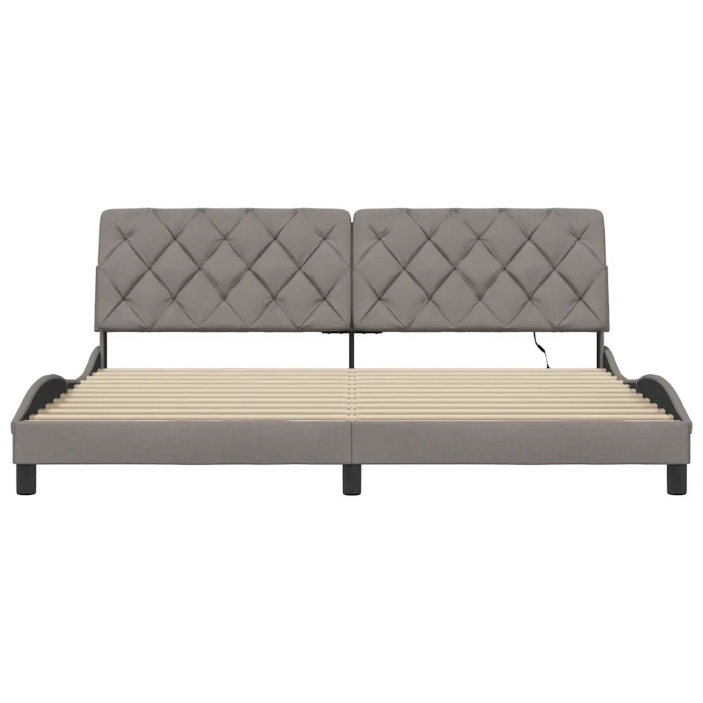 Giroletto con LED senza Materasso-Struttura Letto Tortora 200x200 cm in Tessuto
