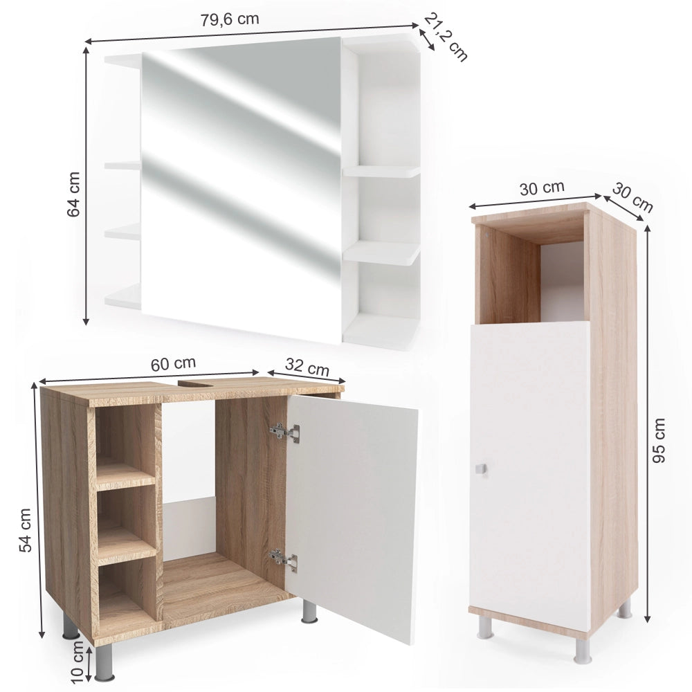 Vicco Set mobili bagno Sonoma 3 parti