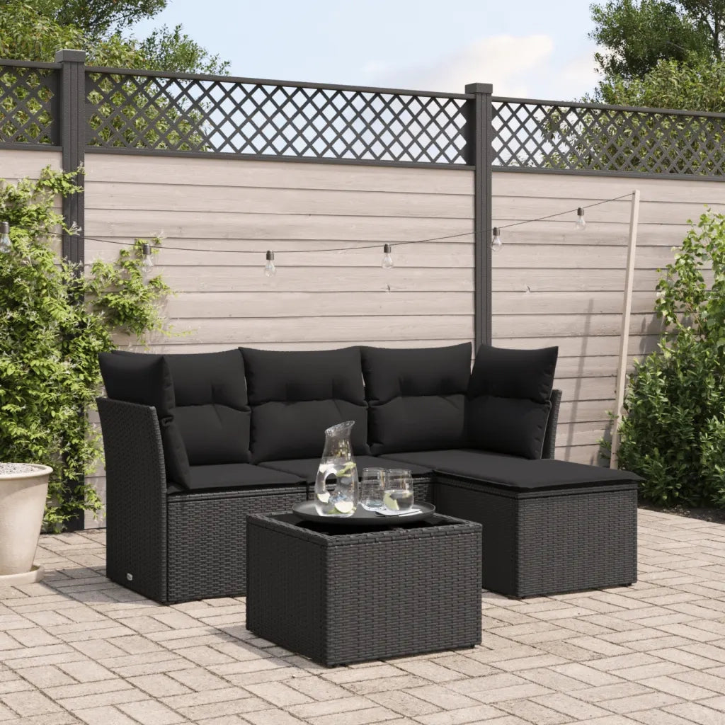 Set Divani da Giardino 5 pz | Set Salotto da Giardino con Cuscini in Polyrattan Nero