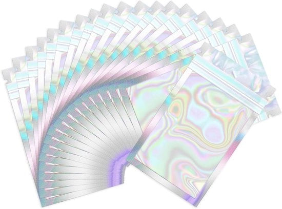 Sacchetti trasparenti in Mylar 100 pezzi - resistenza ai profumi - sacchetti holografici - riutilizzabili - materiale duraturo