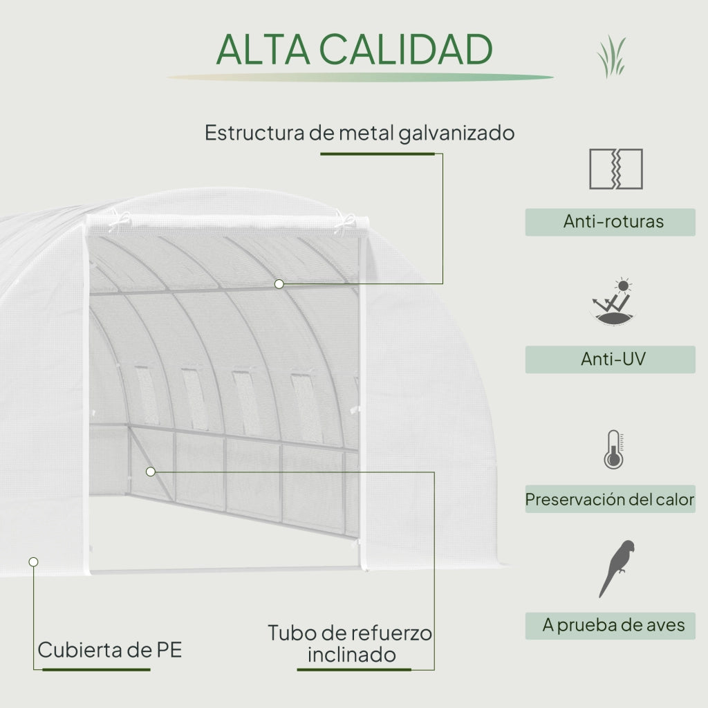 Serra Tunnel da Giardino 8x3x2m ¨C Xylo ¨C 12 Finestre PE 140g/m2 Bianco