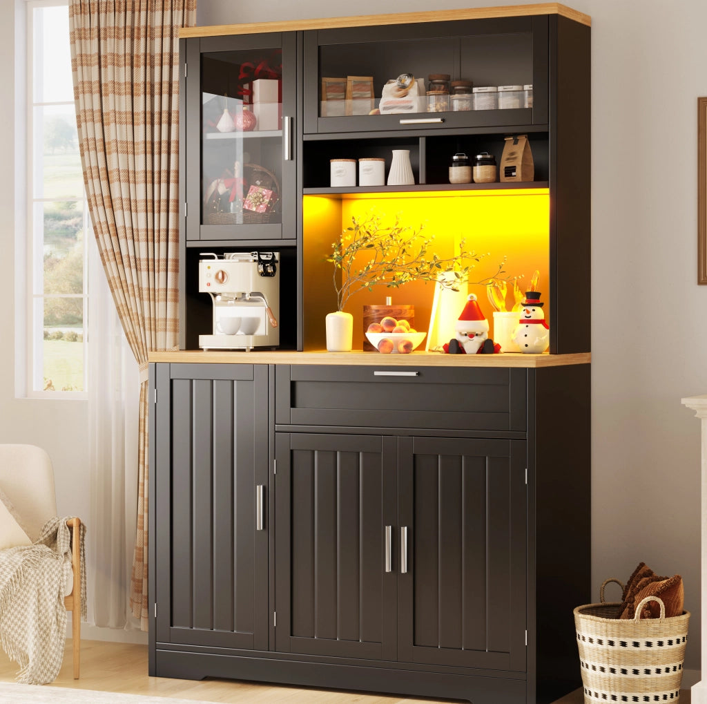 Mobile alto 104x40x180 cm nero in MDF con LED e vano portaoggetti
