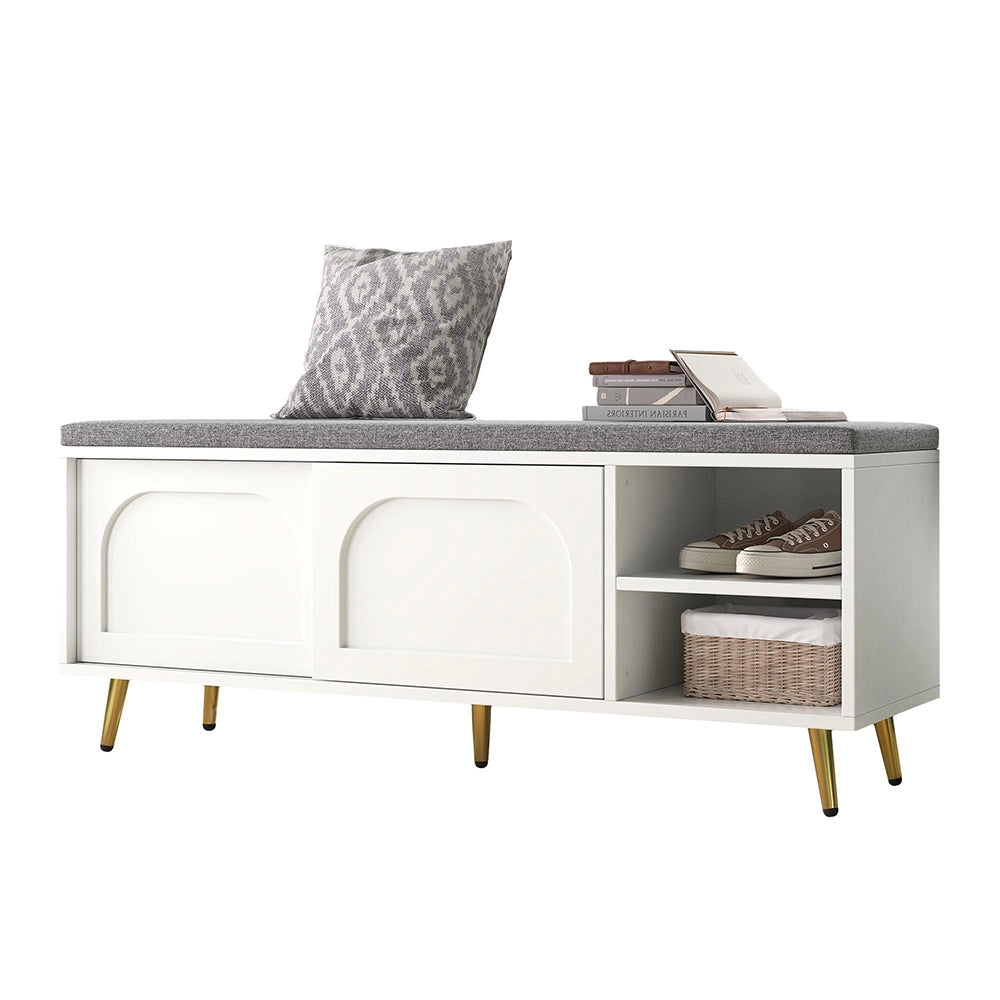 Panchina porta scarpe con seduta - Xylo - ripiani, bianco, L121xP35xH49 cm