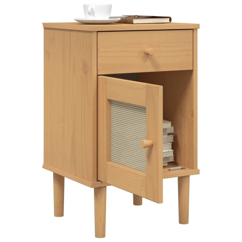 Comodino SENJA Aspetto Rattan Marrone 40x35x65 cm in Legno Pino 358013