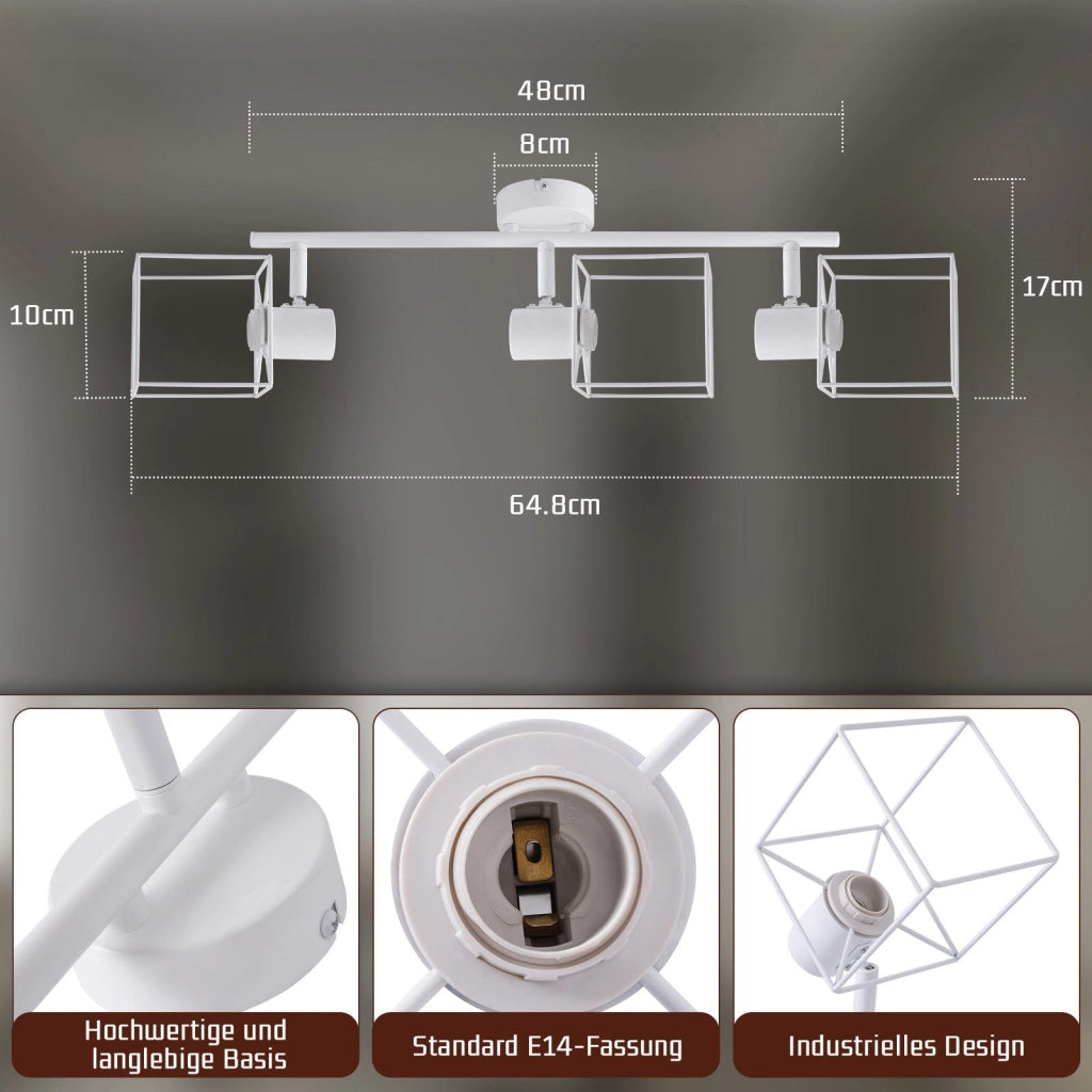 ZMH Faretto da soffitto 3 fiamme orientabile 350° lampada da soffitto vintage in metallo soggiorno