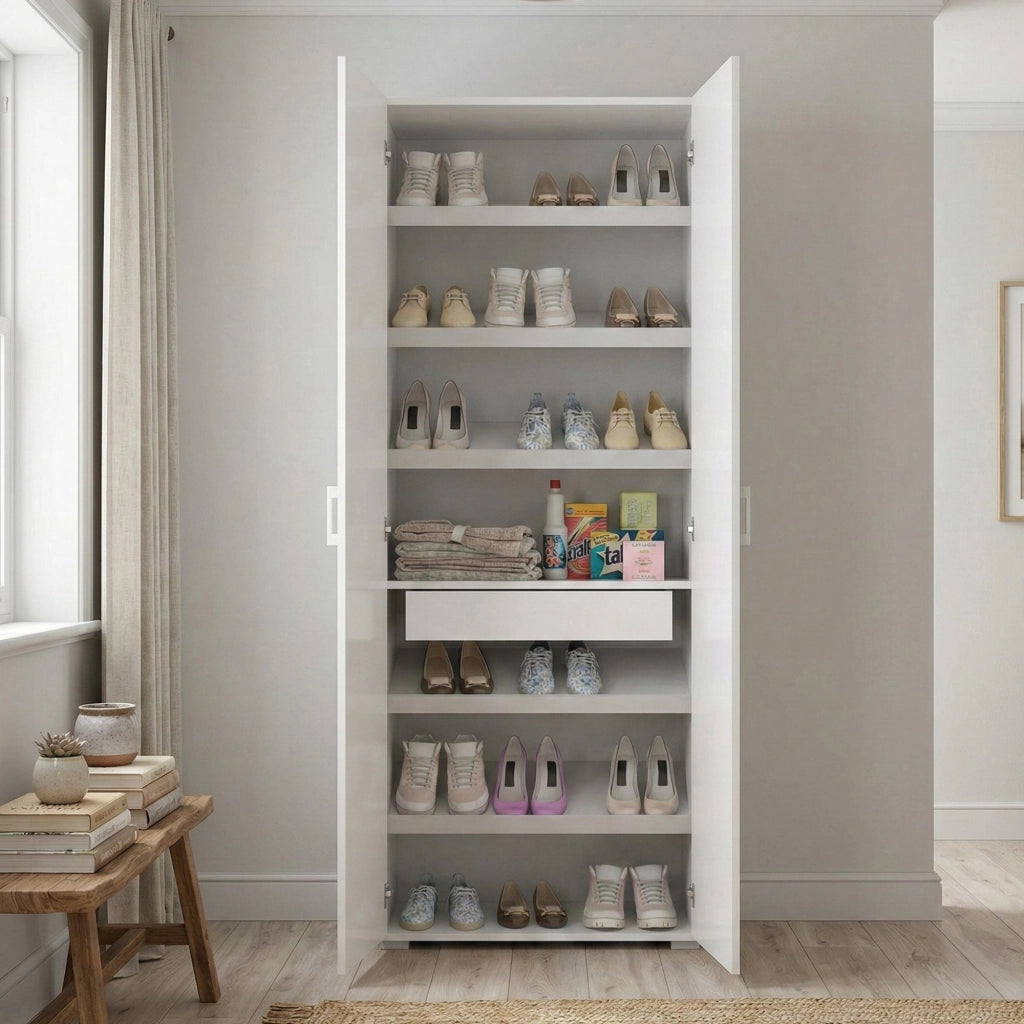 Angy, Armadio Multiuso 2 Ante 6 Ripiani Made in Italy, 72x195h cm Bianco