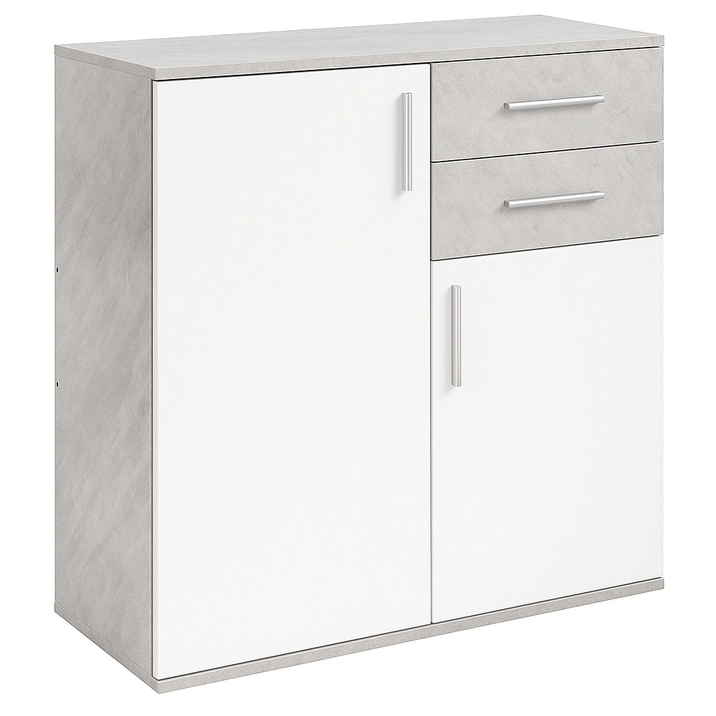 Mobile Cassettiera Moderna 2 Porte 2 Cassetti Design Minimal Bianco Cemento 80cm