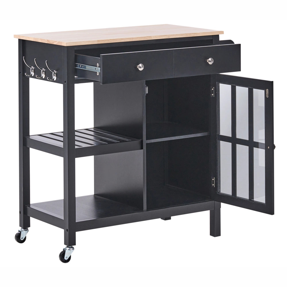 Carrello da cucina in MDF bianco con ripiano in legno chiaro Scaffali per armadietto con rotelle Cassettiera scandinava
