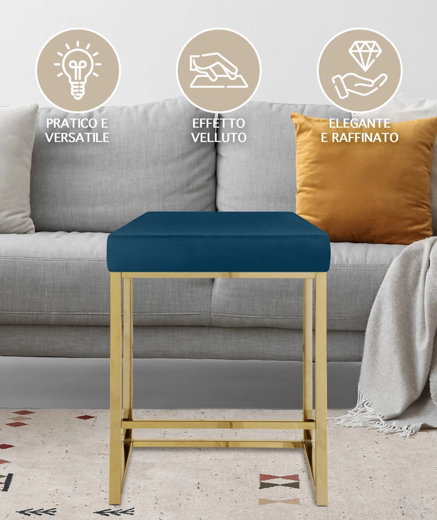 Sgabello Moderno In Velluto Sedile imbottito Gambe In Acciaio Dorato Senza Schienale Casa Sedia Cucina Bar Pub Seduta Rialzata Di Design - Petrolio