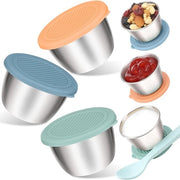 Set di 6 contenitori per salse, 50 ml contenitore per alimenti, contenitori per salse in acciaio inossidabile con coperchio in silicone, contenitori per alimenti riutilizzabili e impermeabili, contenitori per dip.