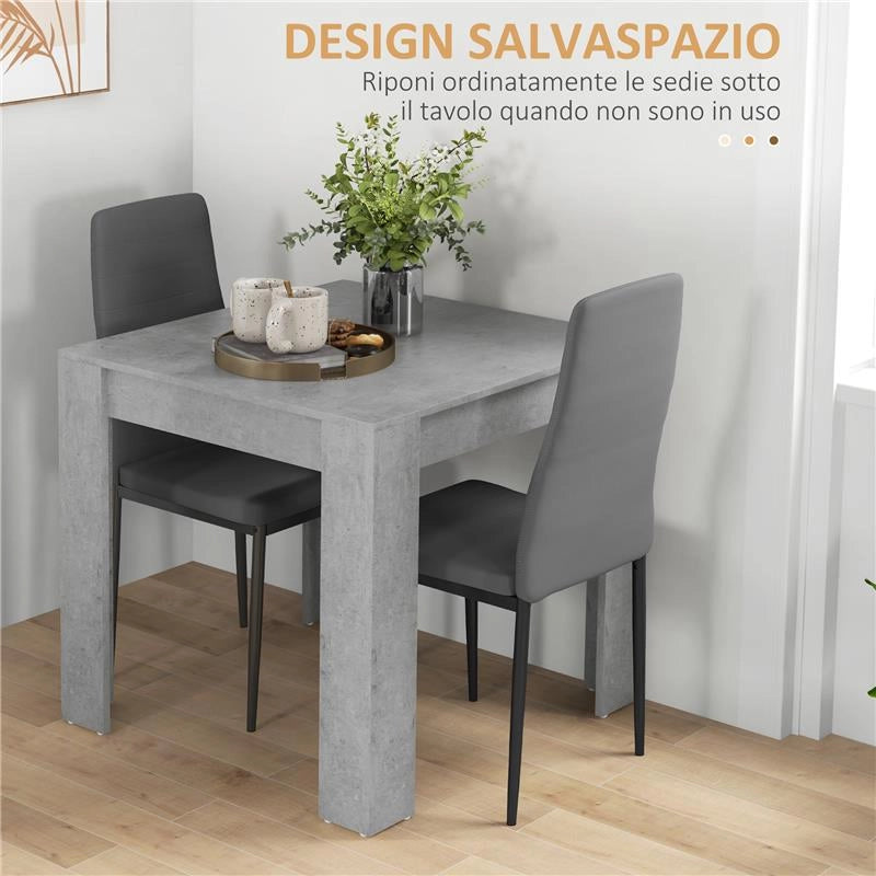 SET DA PRANZO 3 PEZZI CON TAVOLO DA CUCINA 80X80X76 CM E 2 SEDIE MODERNE 41X50X97 CM, GRIGIO