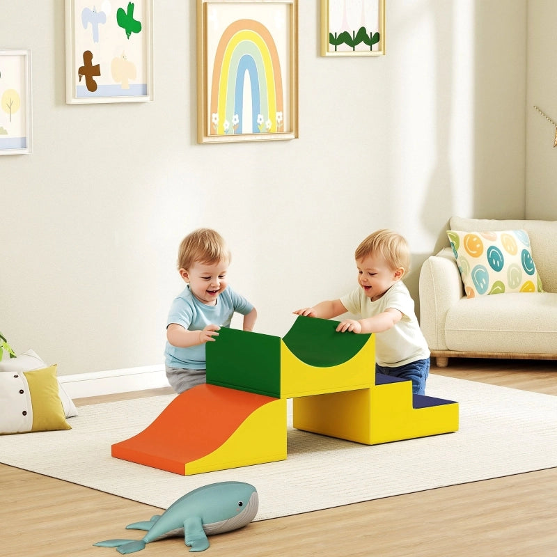 Set da arrampicata e gattonamento in 3 pezzi per bambini piccoli, in similpelle e schiuma, colore giallo.