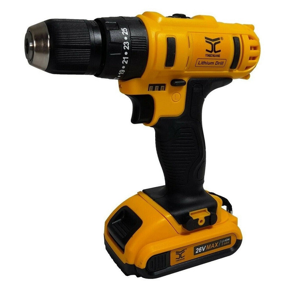 Trade Shop - Trapano Avvitatore A Percussione Doppia Batteria Litio 26v Valigia 35 Accessori -