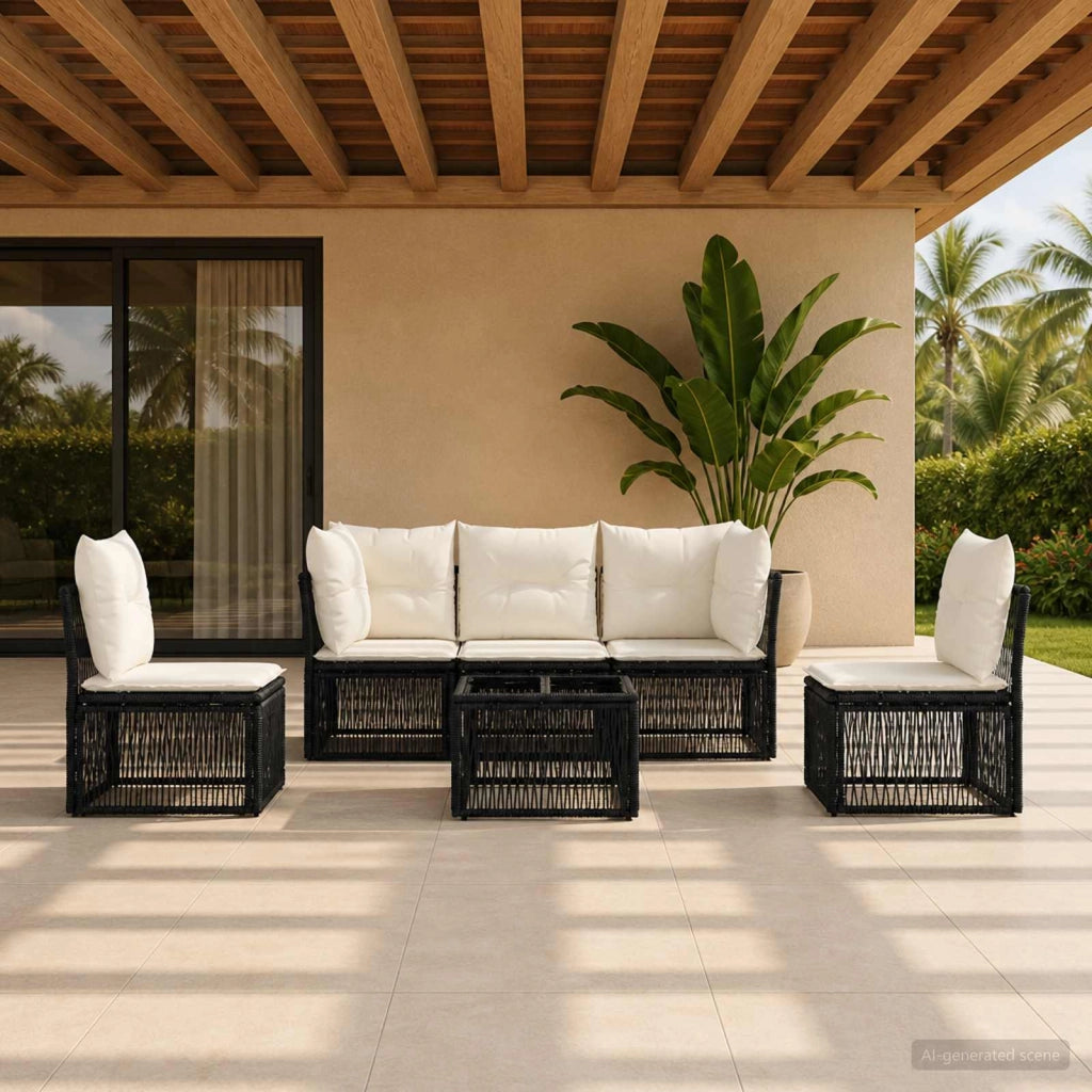 Set Divano da Giardino 6 pz Nero polyrattan 3434155