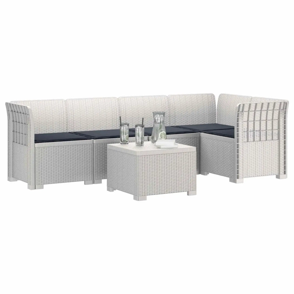 Divano da Giardino 5 Posti con Cuscini Stile Rattan PP Bianco 3444081