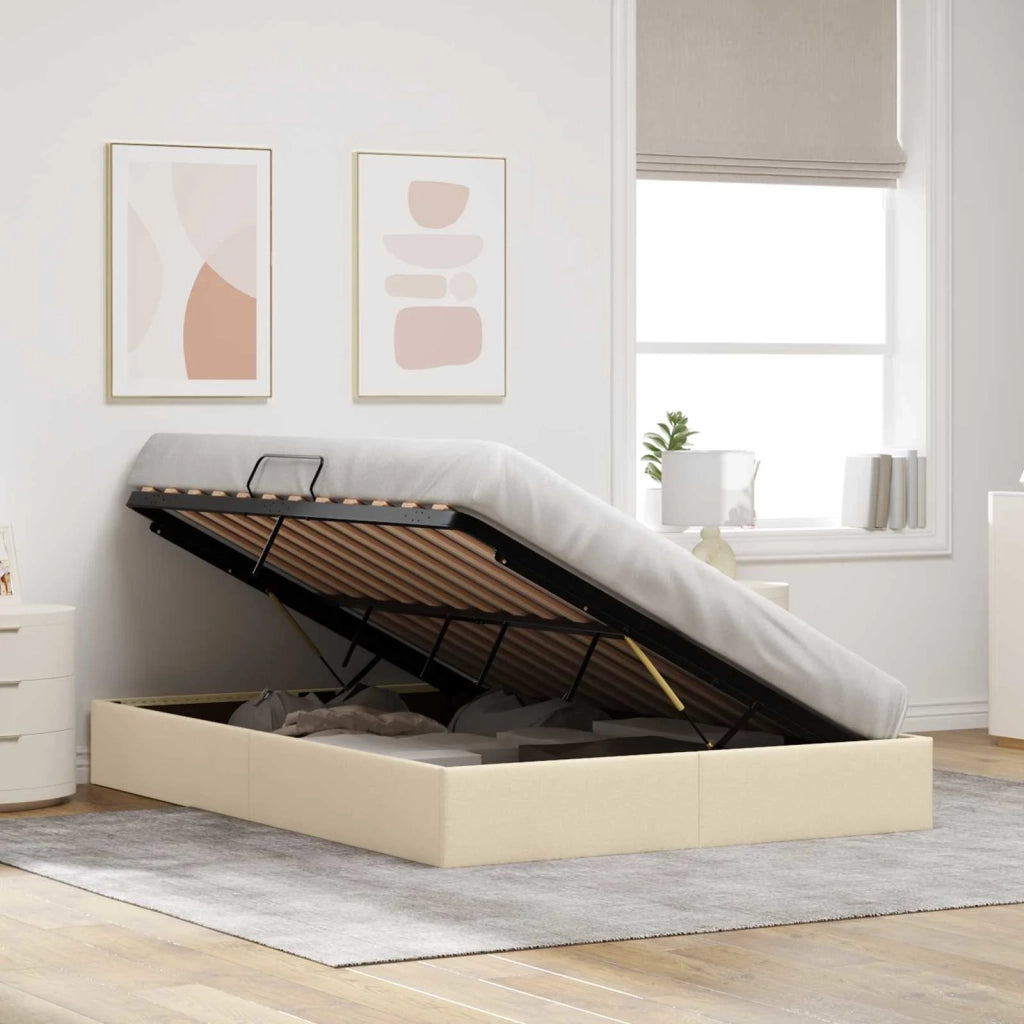 Letto ottomano con archiviazione Crema 140 x 190 cm Tessuto 3442824