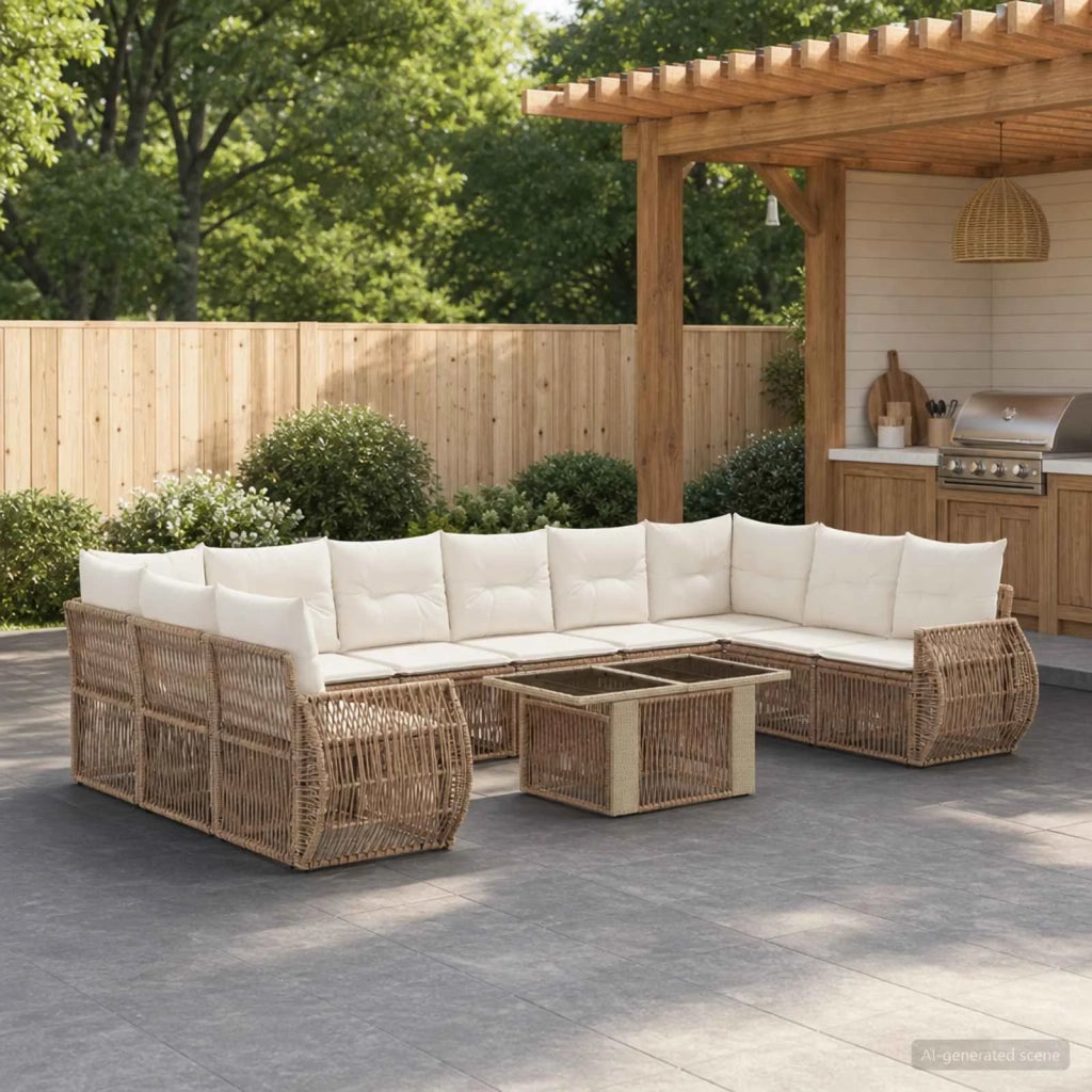 Set Divano da Giardino 11 pz Beige e Bianco Crema polyrattan 3436995