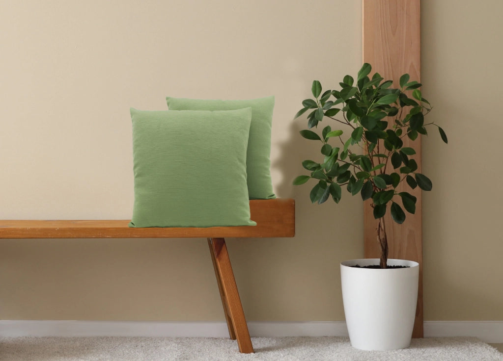 Coppia Cuscini Arredo Imbottiti Tessuto Ottoman In Tinta Unita Colore Verde 40 - 60x60 - Verde 40