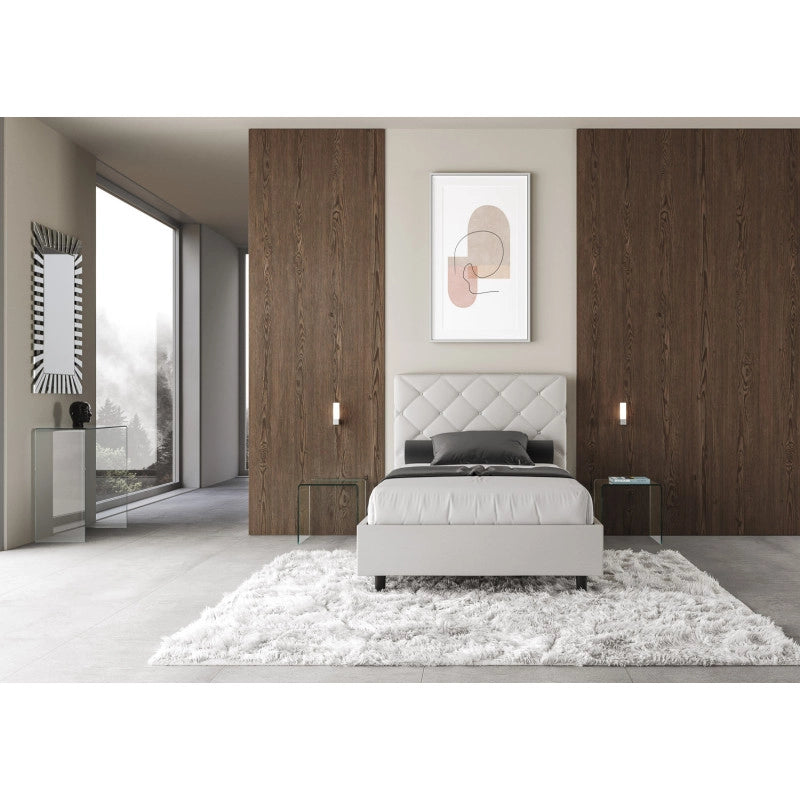Letto imbottito Piazza e mezzo 110x200 cm Priya - Bianco,Similpelle,Senza rete