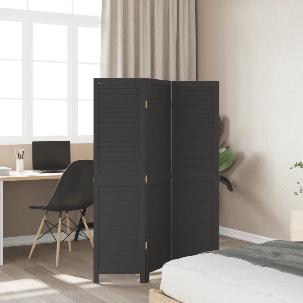 Divisorio Ambienti | Divider per stanze | Paravento 3 Pannelli Nero Legno Massello di Paulownia
