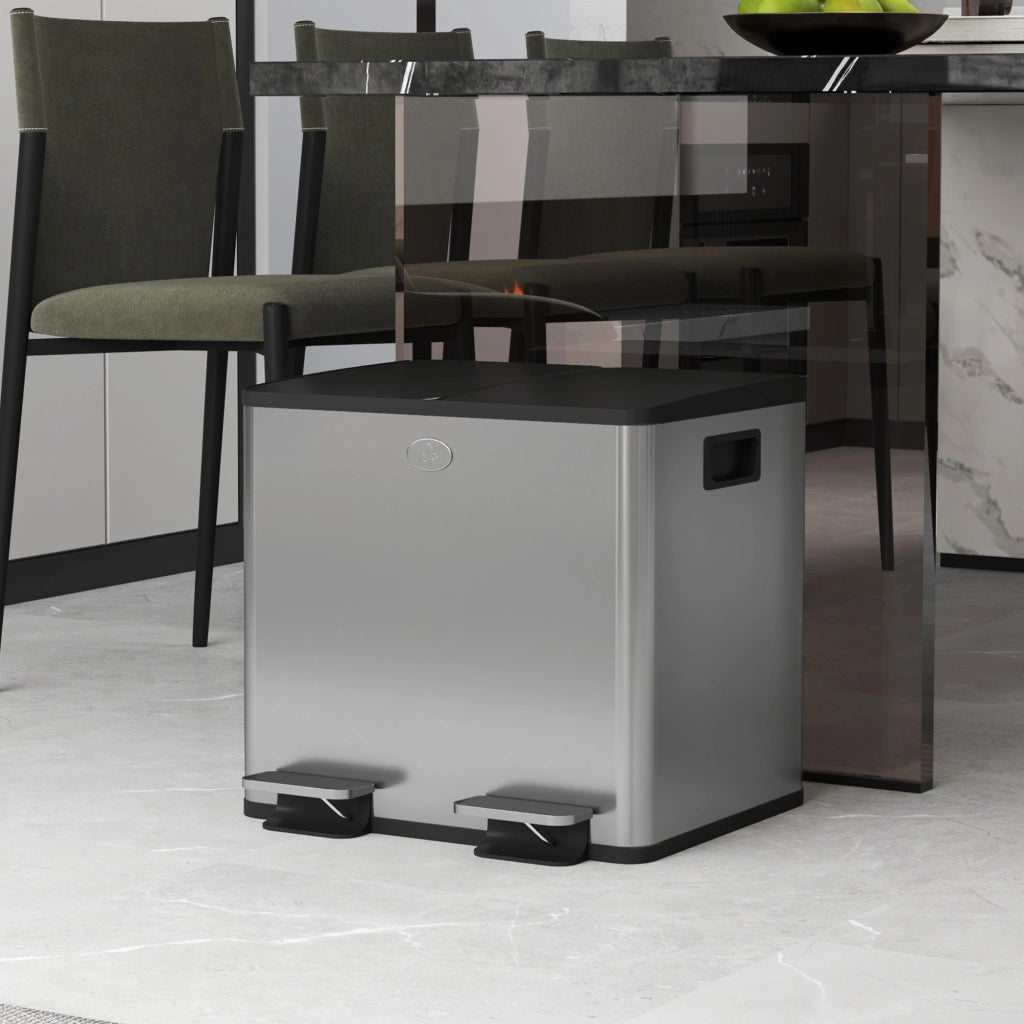 Cestino da Cucina in Acciaio Inox con 2 Pedali e 2 Compartimenti 15L ¨C Zephmum ¨C Acciaio Inox 15L