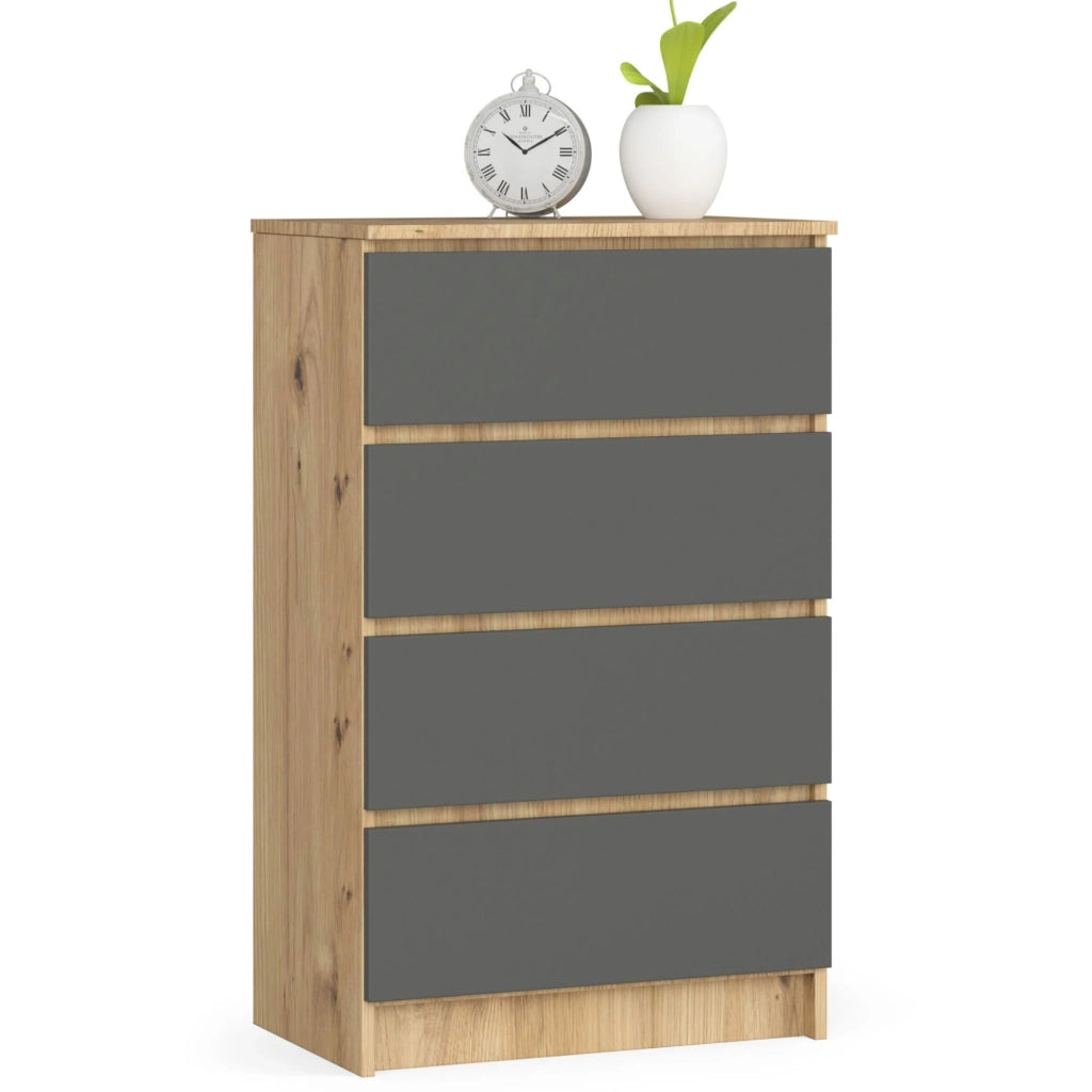 Cassettiera AKORD K60 Cassettiera Quercia Artisan 60 cm 4 cassetti inserto frontale Grigio Grafite 60x40x99 cm