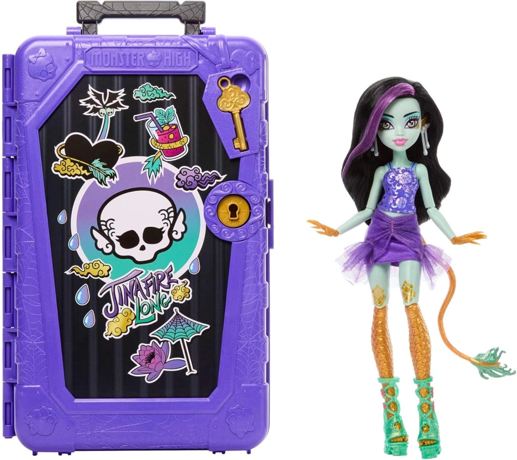Monster High Segreti da Brivido - Jinafire Long Destinazione Oasi di Gore-geous, set con bambola e valigia piena di 19 s
