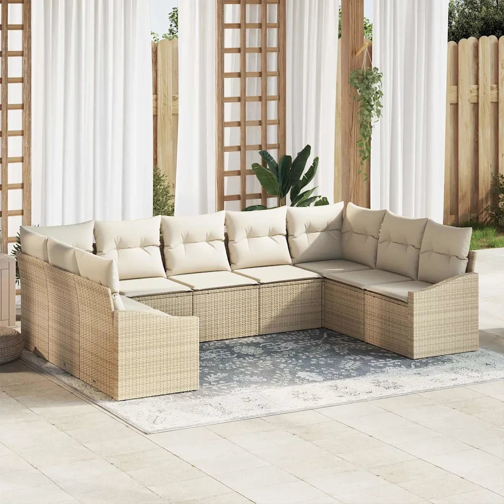 Set di divani con cuscino 9 pcs Beige polyrattan