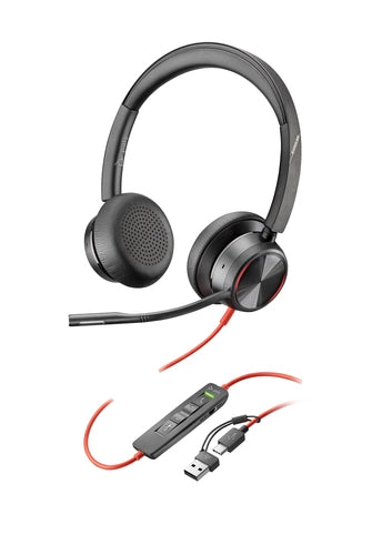 HP Poly Cuffie stereo Poly Blackwire 8225 con connettore USB-C + adattatore USB-C/A