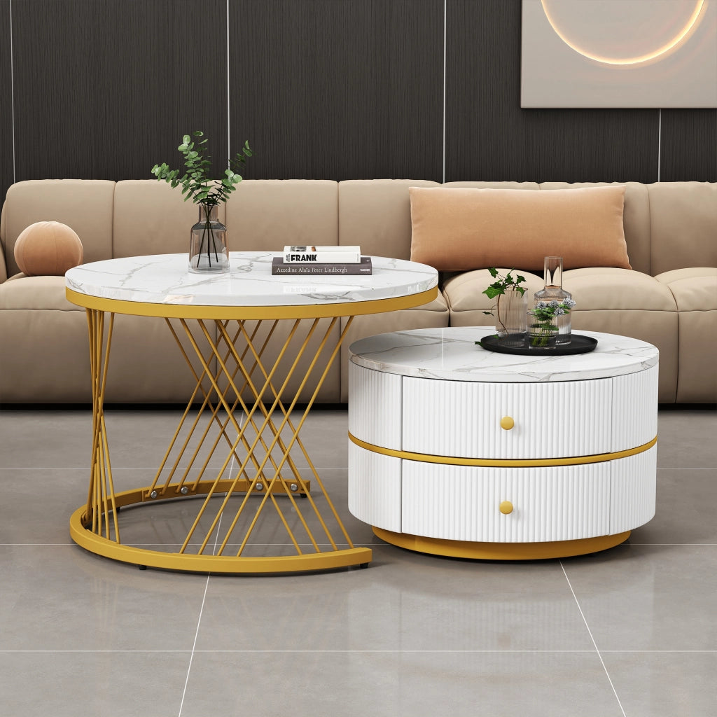 TAVOLO DA CAFFÈ Set da 2 pezzi rotondo 60x60x46 cm e 50x50x30,8 cm bianco