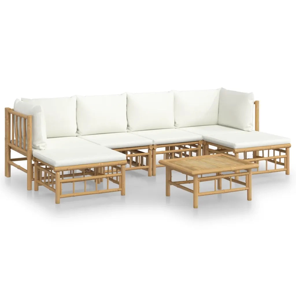 Set Salotto da Giardino 7pz con Cuscini Bianco Crema in BambÃ¹cod mxl 100256