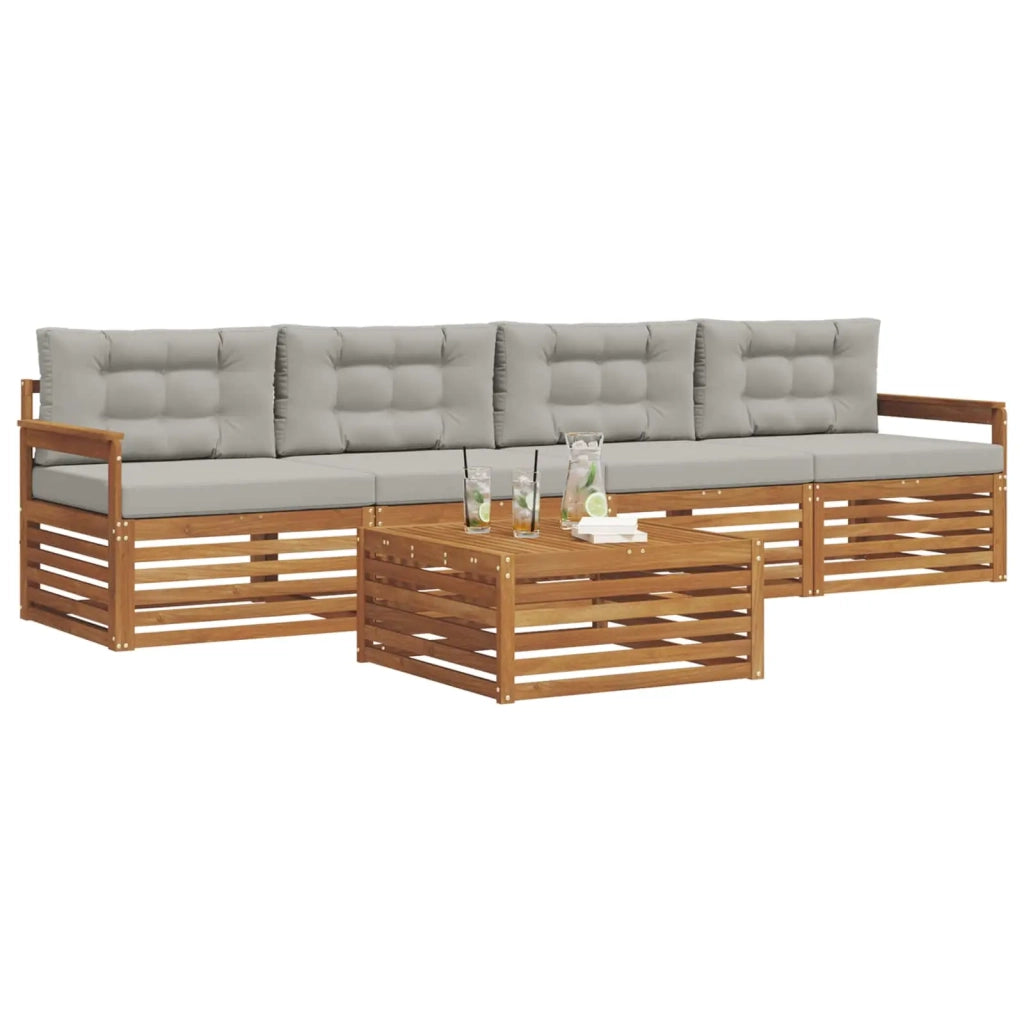 Set di divani da esterno 5 pcs Grigio Naturale e Chiaro