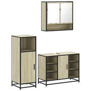 Set Mobili da Bagno | Armadio da bagno 3 pz Rovere Sonoma in Legno Multistrato