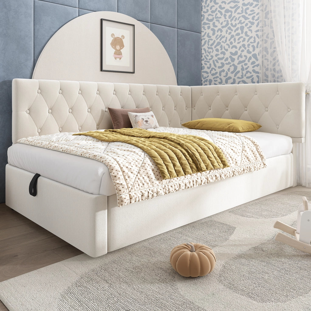 LETTO Divano 90x200 cm con contenitore idraulico in velluto beige