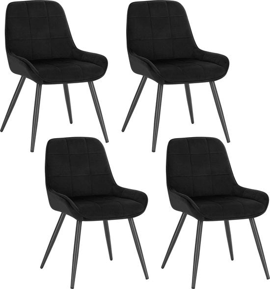 Set di 4 Sedie da Pranzo in Velluto - Sedie da Pranzo, Sedia, Divano - 52x51x81,5 cm - Nero
