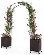 Arco per Piante Rampicanti da Giardino, Pergolato in Metallo con 2 Fioriere in PP e 4 Ruote Universali con Freni, Decorazione Esterno per Matrimonio e Festa, 203 x 40 x 230 cm