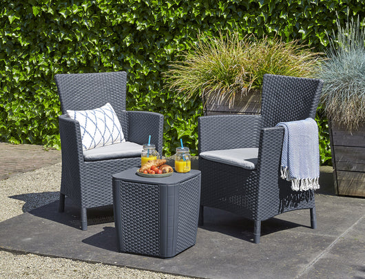 Set Tavolino e 2 Poltrone da Giardino Effetto Rattan Keter Iowa Balcony Antracite