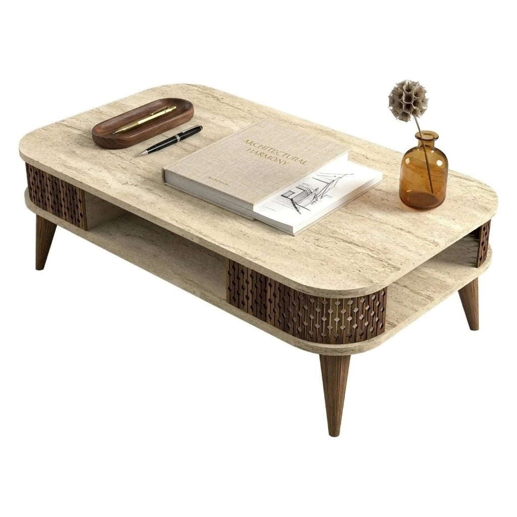 Medicina, Tavolino da Salotto un Vano, 105x60x35h cm Beige Marmo