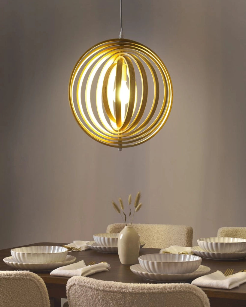 Lampada a sospensione luce legno di pioppo chiaro rotondo paralume regolabile appeso lampada da soffitto