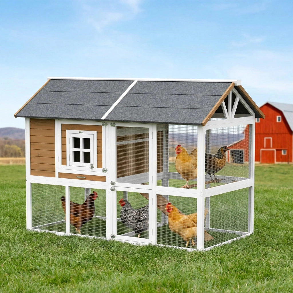 Pollaiolo per 4 galline con nido e vassoio estraibile ¨C zephmum ¨C legno marrone 200x104x145cm