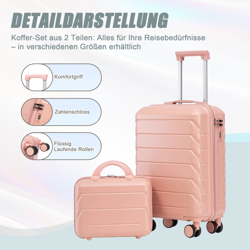 Set di due valigie girevoli in ABS da 14"/19" con lucchetto a combinazione e trousse da 14" (rosa)