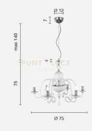 LAMPADARIO VIVALDI 6 LUCI TRASPARENTE ORO ATTACCO E14 D.75CM