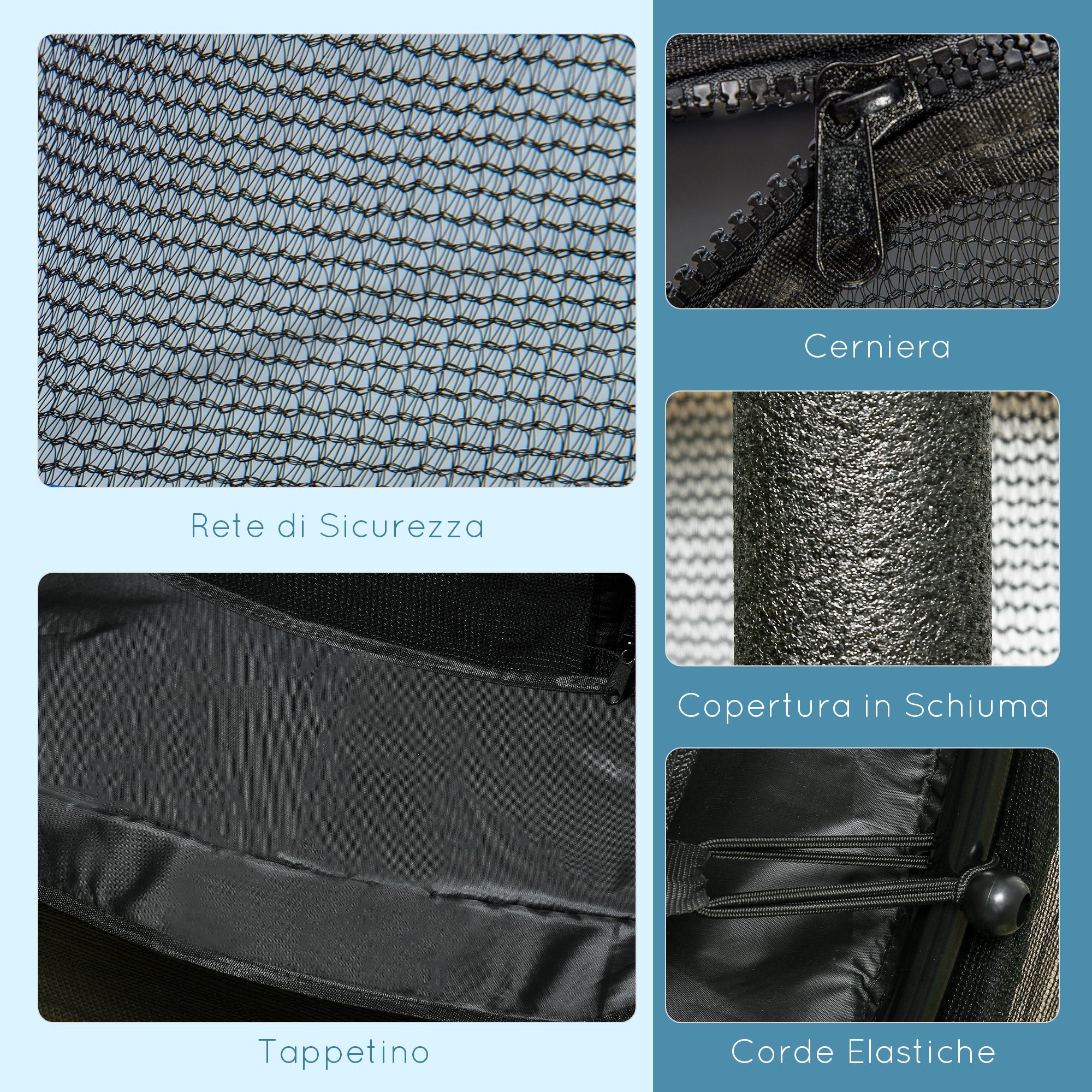 Tappeto Elastico per Bambini Ø140 x 190 cm con Rete di Sicurezza e Pali Imbottiti Età 3-10 Anni Nero