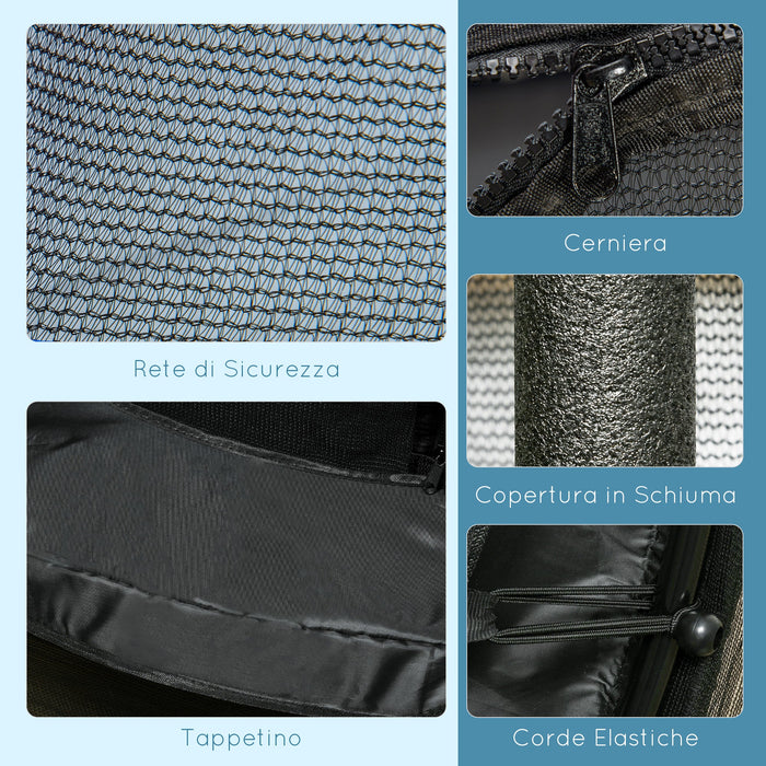 Tappeto Elastico per Bambini Ø140 x 190 cm con Rete di Sicurezza e Pali Imbottiti Età 3-10 Anni Nero