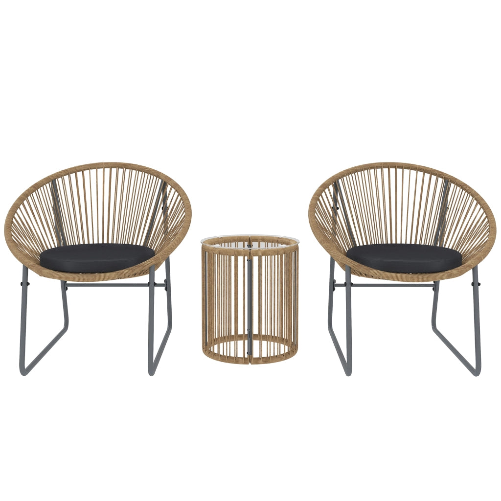 Set da Giardino 3 Pezzi in PolyRattan e Acciaio con Cuscini ¨C Zephmum ¨C Grigio