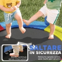 Tappeto Elastico per Bambini 3-6 Anni con Rete di Protezione, 6 Colonne e 3 Ingressi, Ø140x190 cm, Multicolore