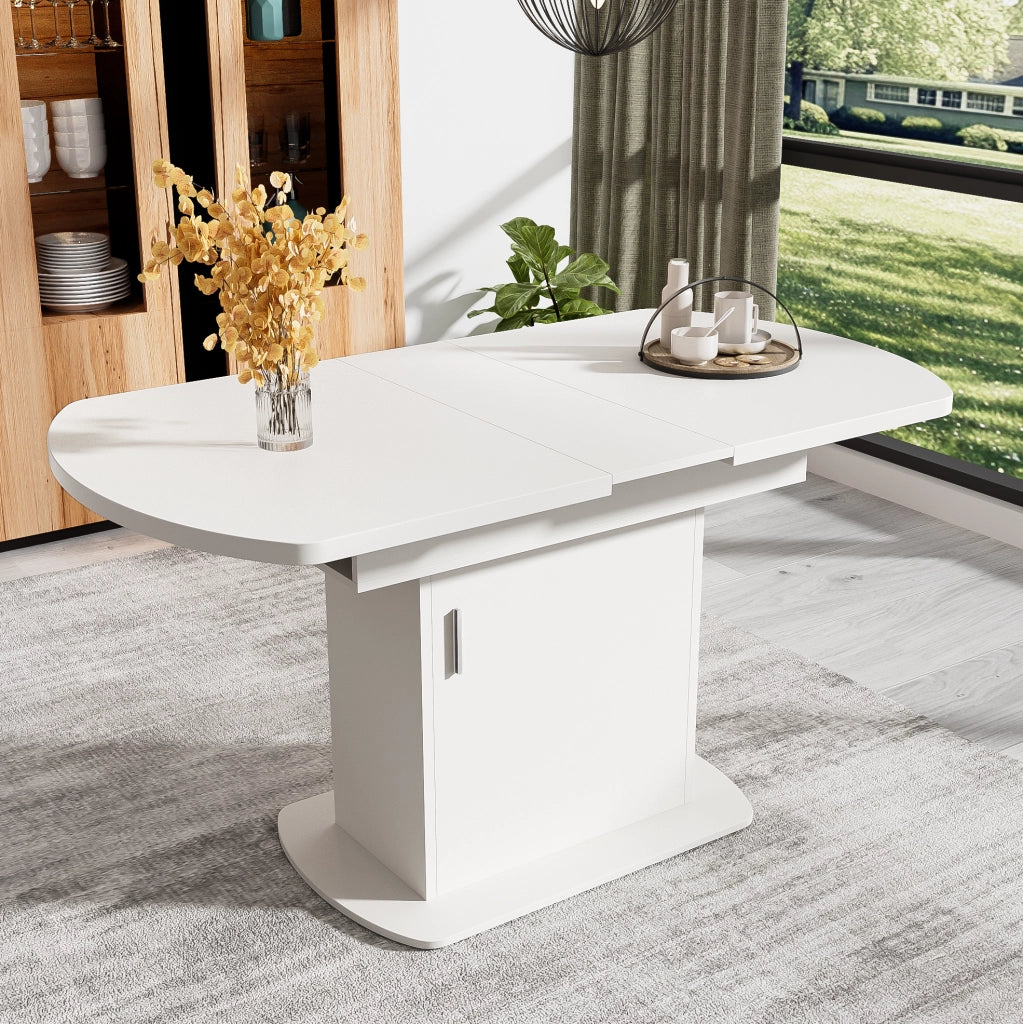 Tavolo da pranzo allungabile 110/130x70x75 cm con contenitore; bianco e argento