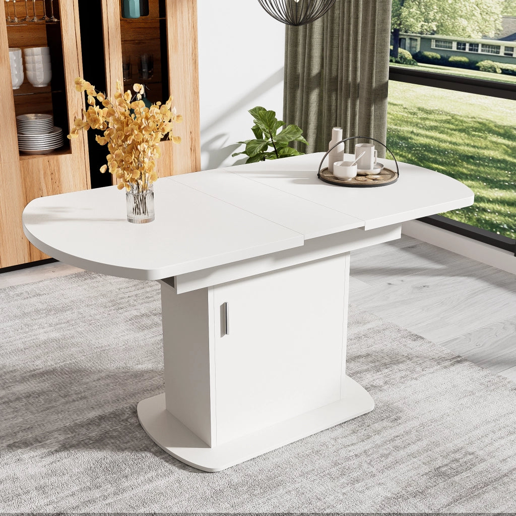 Tavolo da pranzo allungabile 110/130x70x75 cm con contenitore; bianco e argento