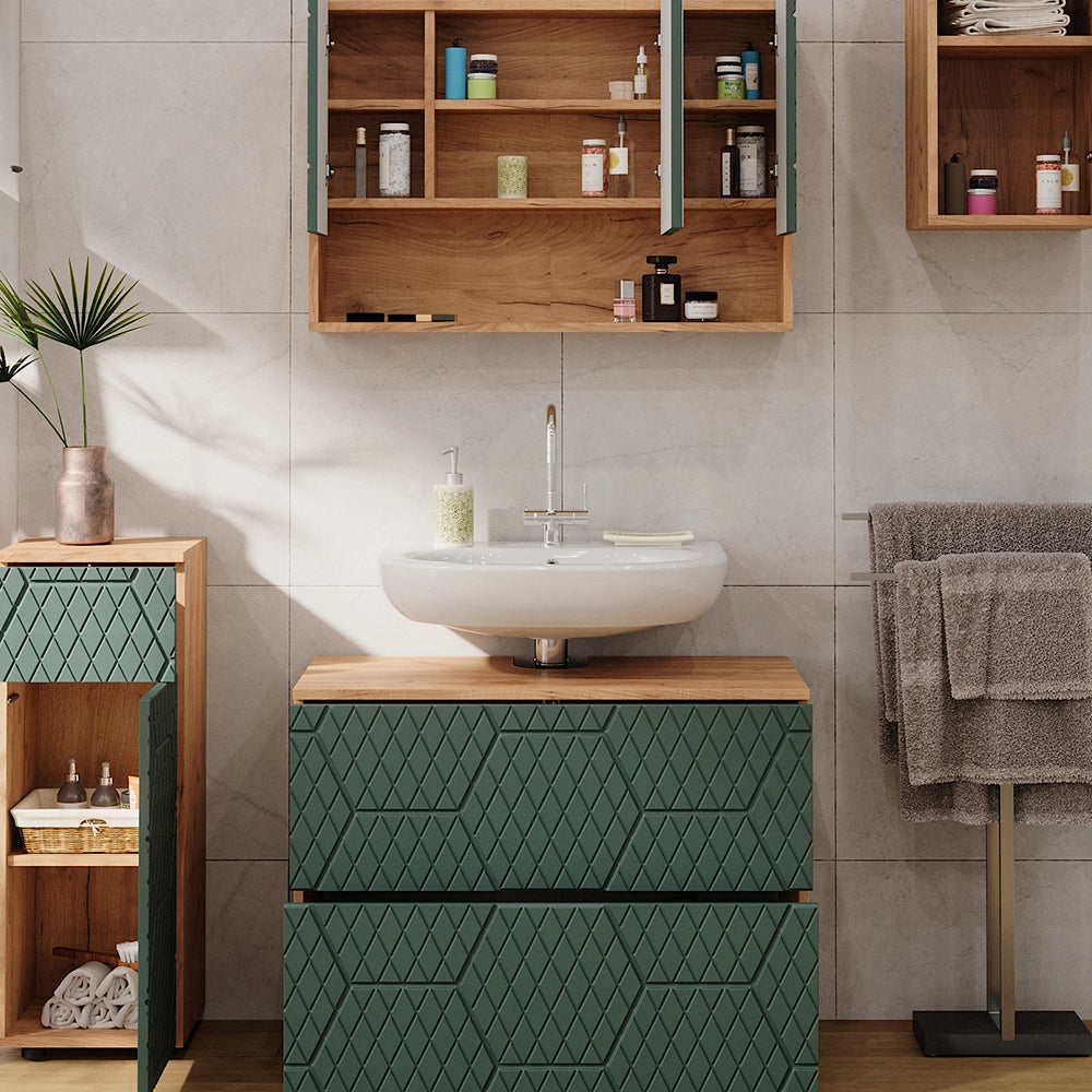 Vicco Set mobili bagno Quercia verde/oro 4 parti